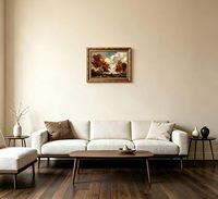 Décoration murale vintage avec cadre doré, forêt d'automne, paysage rustique, prête à accrocher, OEM ODM