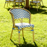 Nouvelle conception de chaise française d'extérieur empilable, chaise de jardin, chaise de jardin bleue, chaise de restaurant commercial, chaise de bistrot