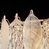 Nouveau lustre moderne élégant en fer et verre à plusieurs niveaux avec feuilles, LED dorées, hauteur réglable, cristal, 3 changements de couleur
