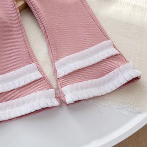 Qingli OEM Custom Factory pantaloni a zampa tinta unita per ragazze eleganti pantaloni larghi Casual <span class=keywords><strong>abbigliamento</strong></span> alla moda in pizzo - Product Image 4