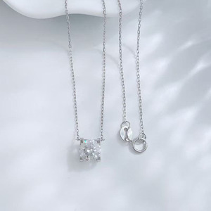 Collier pendentif en or blanc 18 carats avec diamant de laboratoire pour femme, <span class=keywords><strong>solitaire</strong></span> rond à 4 griffes, chaîne ajustable en forme de tête de bœuf, colliers tendance - Product Image 2