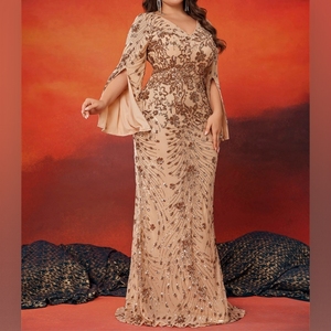 Vestido de Noche de Manga Larga con Lentejuelas para Mujer, Talla Grande, Vestido de Cola de Pez, Moda - Product Image 1