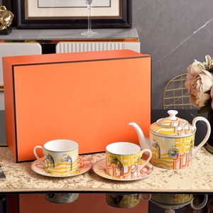 Service à thé et café en céramique de luxe léger pour la maison, motif cheval, avec tasses et soucoupes, pour le salon, collection carrousel - Product Image 1