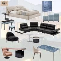 Set Sofa Vintage OKF Chesterfield dengan Pelapis Kulit, Sandaran Berumbai, Lengan Melengkung, Kaki Kayu, Dudukan Nyaman untuk Resepsi Villa