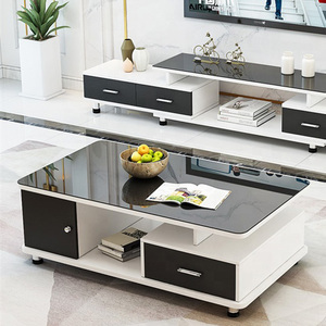 Set di 3 <span class=keywords><strong>tavolini</strong></span> da caffè moderni <span class=keywords><strong>in</strong></span> <span class=keywords><strong>vetro</strong></span> stile sedia per soggiorno, con mobile TV e tavolino da caffè - Product Image 1