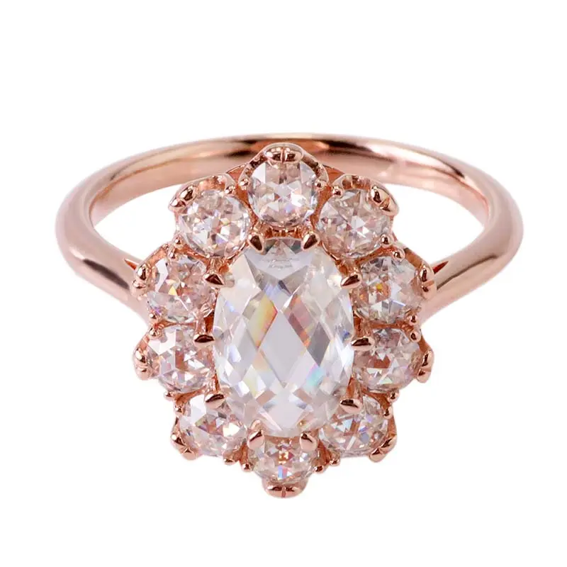 Flower Style Ring 6*9mm Oval Shape Rose Cut Center Stone Moissanite Diamond Engagement 14K Rose Gold Ring