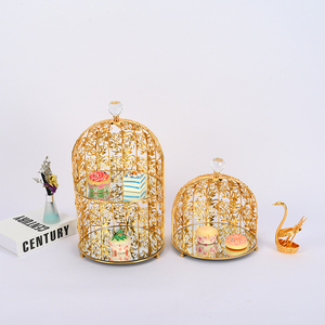 Sanatsal Desenli Altın Renkli Kuş Kafesi Cupcake Sunum Seti Düğün Tatlısı Düzeni Altın Kuş Kafesi Kek Standı 3 Parça Set - Product Image 2