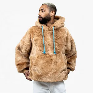 Big and Tall Clothing Winter Custom Men Fluffy Hoodie Pullover Faux Fur Sweater Hoodie Men