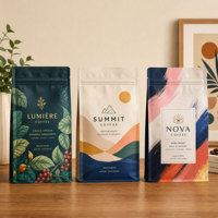 Sachet d'emballage personnalisé à fond plat avec huit soudures latérales pour café et protéines en poudre, sac de stockage imprimé sur mesure avec valve et fermeture éclair