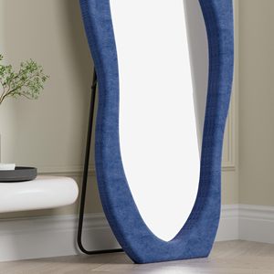 Dài lượn sóng gương đầy đủ chiều dài màu be flannel không khung lượn sóng thấp sắt phao thủy tinh Bạc đứng sàn tường tròn gương ánh sáng - Product Image 3