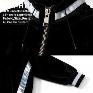 Custom Logo Winter Leather Oversized Velvet Fleece Hoodie <b>Men's</b> Streetwear Reflective Striped Zip <b>Jacket</b> Heavyweight Loose Fit - Product Image 3