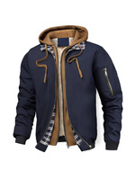 6559 Veste à capuche pour homme, effet deux pièces, matelassée et rembourrée, zippée, à empiècements à carreaux, épaisse, décontractée, pour le printemps, l'automne et l'hiver