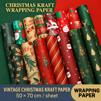 Papier d'emballage kraft de Noël 50x70cm, feuilles de papier cadeau avec motifs de Père Noël, rennes et sapins pour emballages de fêtes, vente en gros
