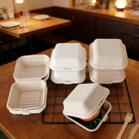 Boîte à hamburger écologique de 4 pouces et 6 pouces, contenants d'emballage alimentaire biodégradables, boîte d'emballage jetable R888