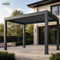 Pergola en aluminium Jiake avec toit à lames motorisées et gouttière intégrée pour bâtiments de jardin, terrasse extérieure, espace de loisirs