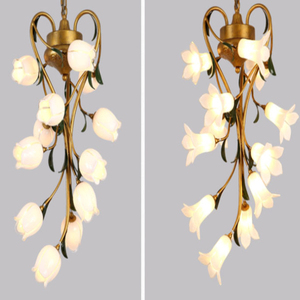 Lámpara colgante de flor de lirio luminosa en rama de cobre, lámpara de araña larga, decoración de Hotel, salón, Bar, luces <span class=keywords><strong>colgantes</strong></span> de tulipán - Product Image 5