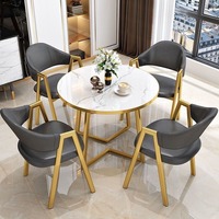 Petite table à manger ronde grise, moderne et luxueuse, 4 chaises, table de conférence pour 4 personnes