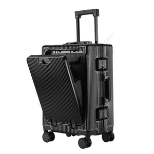 Wholesale Storage <b>Trolley</b> Aluminum Frame Suitcase Front Opening Pocket with USB Charging Plug Rolling <b>Luggage</b> - Product Image 3