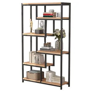 New Design Wooden Metal Bookcases Living Room Furniture Durable Steel Frame Ladder Shelf Bookshelf