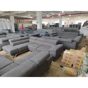 工厂定制最新设计大厅沙发l形客厅布艺沙发套装客厅可调头枕沙发