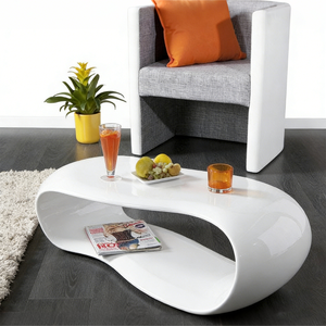Mesa de Centro Moderna de Fibra de Vidrio con Acabado Brillante, Forma Ovalada Única, Mesa de Té Blanca de FRP, Mueble Minimalista para Sala de Estar - Product Image 1