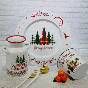 Nieuwe Kerst Serie Kerstman Bomen Xmas Geschenken Sticker Servies Set Santa Holding Plaat, Melk Container, Ijs Emmer