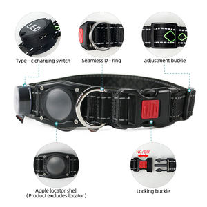 Collier d'animal familier de broderie de corde de batterie de <span class=keywords><strong>LED</strong></span> USB-C pour le nylon solide de modèle de chien pour la marche et la formation avec la coquille de localisateur d'Apple - Product Image 4