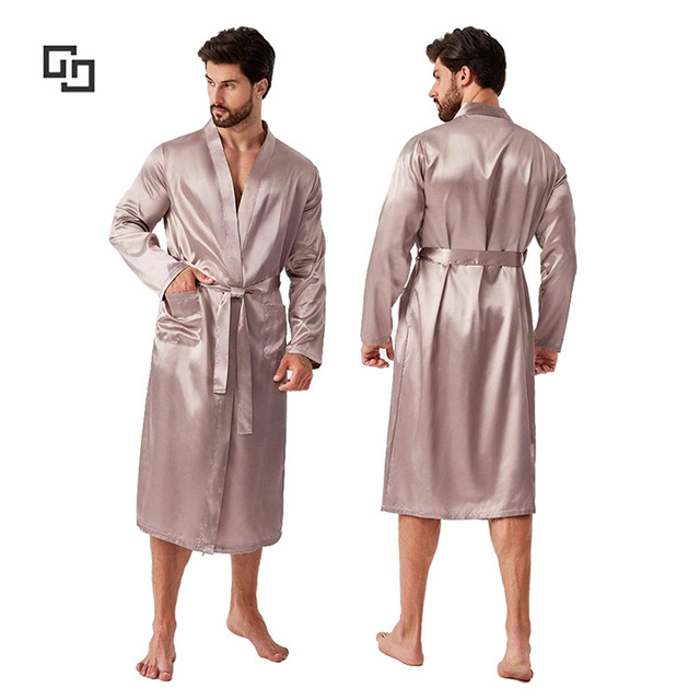 Luxury Custom Bath Robe Men 100% Pure Silk Satin Sleep Kimono Men Robes