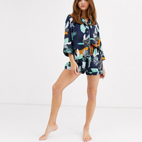 Ensemble pyjama 100% coton tissé décontracté et respirant pour femmes Chemise et short Botanical Tiger pour l'automne Vêtements de nuit confortables