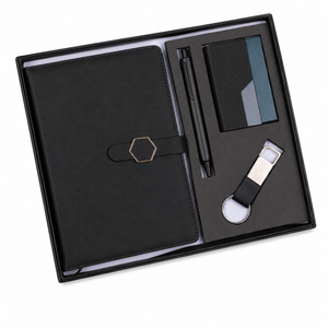 Set de Regalo Ejecutivo de Cuaderno de Piel Sintética Negra, Diario con Hebilla Hexagonal, Bolígrafo, Tarjetero, Llavero, Combo de Suministros de Oficina 4 en 1 - Product Image 3
