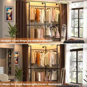 Porte-vêtements industriel en tuyauterie, réversible, 6,75 pieds, robuste, autoportant, moderne, réglable, gain de place, en forme de L, pour <span class=keywords><strong>dressing</strong></span> - Product Image 4