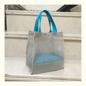 Borsa promozionale in rete di nylon poliestere con logo personalizzato con borsa per la spesa con manico borsa da spiaggia