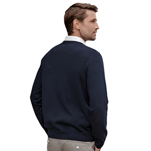 Pull en tricot à col en V pour homme, bleu marine, manches longues, 100% acrylique, style automne, couleur unie, coupe classique - Product Image 3