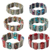 Gelang Kristal Gaya Barat untuk Pria Wanita, Aksesoris untuk Pesta dan Acara Barat, Gelang Manik-manik Batu Turquoise Alami