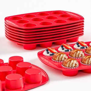 OEM ODM DIY Regular Size Cupcake Tray with Hard Handle Dishwasher Safe Heat Resistant 12 Cup <b>Silicone</b> Muffin <b>Baking</b> Pan - Product Image 1