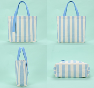 Bolsa de Compras de Lona a Rayas con Bordado de Moda, Bolsa de Almacenamiento a Rayas Multicolor Personalizada para Publicidad y Artículos Diversos, para Promoción - Product Image 2