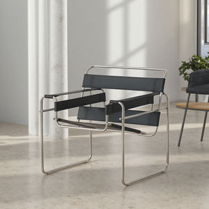 Haute qualité nordique milieu du siècle Design Simple en cuir noir chaise de salon cadre en acier inoxydable Accent salon chaise de loisirs - Product Image 2