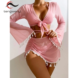 T 2023 Bikini personalizzati a manica lunga Sexy là pezzo coprente costume da bagno donna Plus Size stampa Bikini Set costumi da bagno donna costumi da bagno da donna - Product Image 3