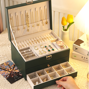 กล่องเครื่องประดับ Xingyou สำหรับผู้หญิงสาวแฟนหนังขนาดใหญ่ที่จัดระเบียบเครื่องประดับหนังพร้อมจอแสดงผลสองชั้น - Product Image 1