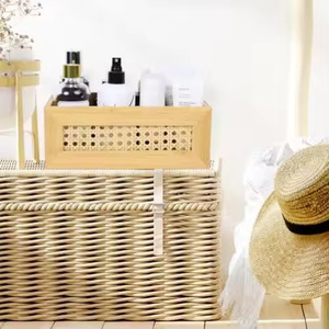 Bamboo Woven Storage Box Rectangular With Handle And Decorative Lattice Living Room Tidy Organizer 10-<b>20L</b> Capacity - Product Image 3