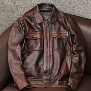TONGYANG <span class=keywords><strong>Giacca</strong></span> Vintage in <span class=keywords><strong>Vera</strong></span> <span class=keywords><strong>Pelle</strong></span> Marrone per Uomo, Giacche in <span class=keywords><strong>Pelle</strong></span> Bovina, Cappotto in <span class=keywords><strong>Vera</strong></span> <span class=keywords><strong>Pelle</strong></span> Naturale, Taglie Fino a 7XL - Product Image 1