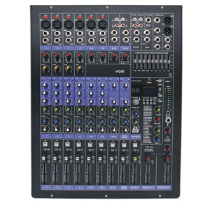 Consola mezcladora de audio profesional VQ Professional de 12, 16 y 24 canales con MP3, Bluetooth, USB y procesador de 24 efectos para presentaciones en escenario. - Product Image 1