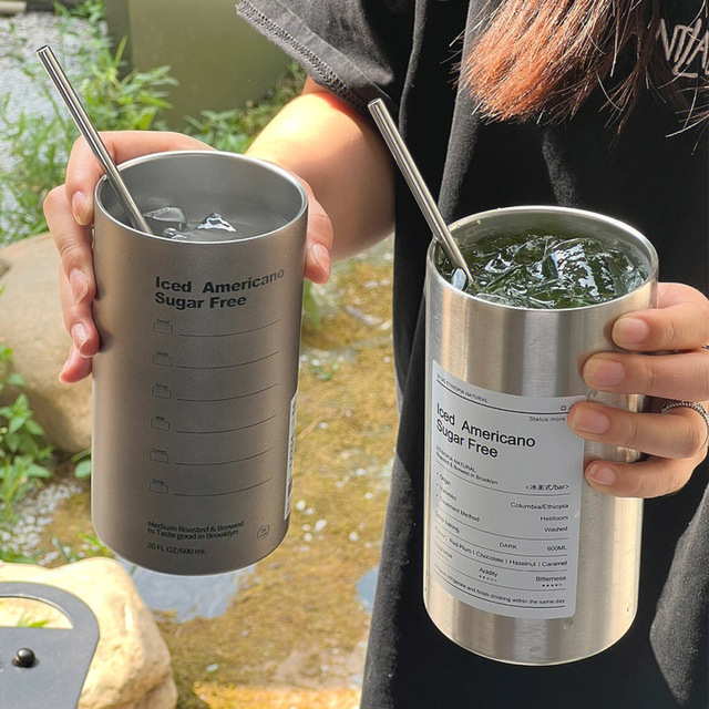 American Style Keep Cold & Hot Travel Coffee Cups Iced Drinks Stainless Steel Latte Coffee Tumbler Insulated Milk Mug With Straw