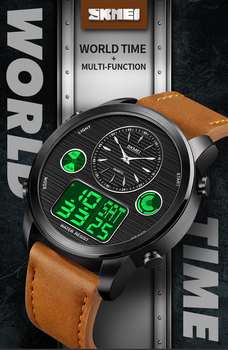 Skmei 1653 Leather Watch - Luxury Analog-Digital Men's Timepiece