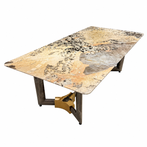 Table à manger personnalisée en quartzite Pandora, plateau rectangulaire, style moderne, pour villa, 8 à 10 places, pieds en métal, mobilier en pierre - Product Image 2