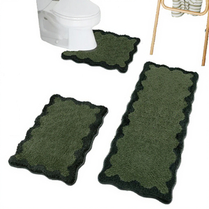 Popular Patchwork Scalloped Woven 3-Piece <b>Bathroom</b> <b>Mats</b> Rugs <b>Set</b> Water Absorbent Non-Slip Low Pile American Style Home Camping - Product Image 3