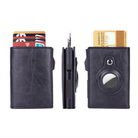 Dompet Kartu Kredit Kulit PU Hitam Vintage Anti RFID dengan Magnet Pengaman Uang, Dompet Kartu Geser Logam Popup