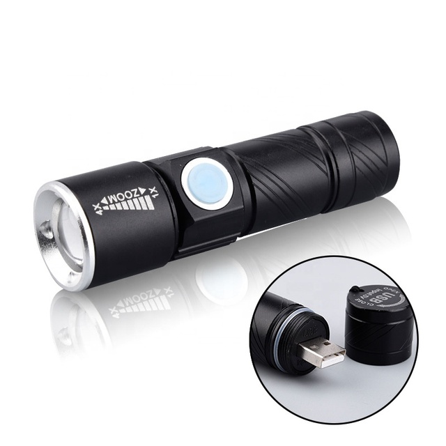 USB Charging Mini Size Flashlight XPE Zoomable Torch Rechargeable Led Torch Light Flashlight With Packing Box