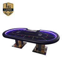 Table de poker en bois massif de chêne de qualité casino, 84 pouces, avec style Texas Hold'em moderne, nappe imprimée personnalisée et tapis de jeu flottant
