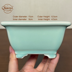 Yixing vaso <span class=keywords><strong>di</strong></span> <span class=keywords><strong>fiori</strong></span> in ceramica smaltata blu e bianca ad alta temperatura al forno piccola pianta quadrata Bonsai foro <span class=keywords><strong>di</strong></span> drenaggio ecologico - Product Image 6